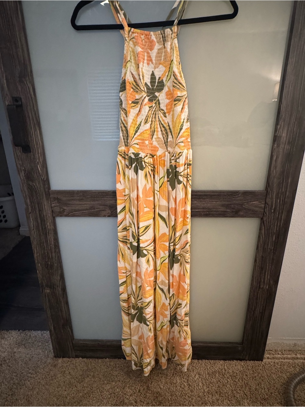 Roxy Peach, Olive & Cream Tropical Maxi Dress